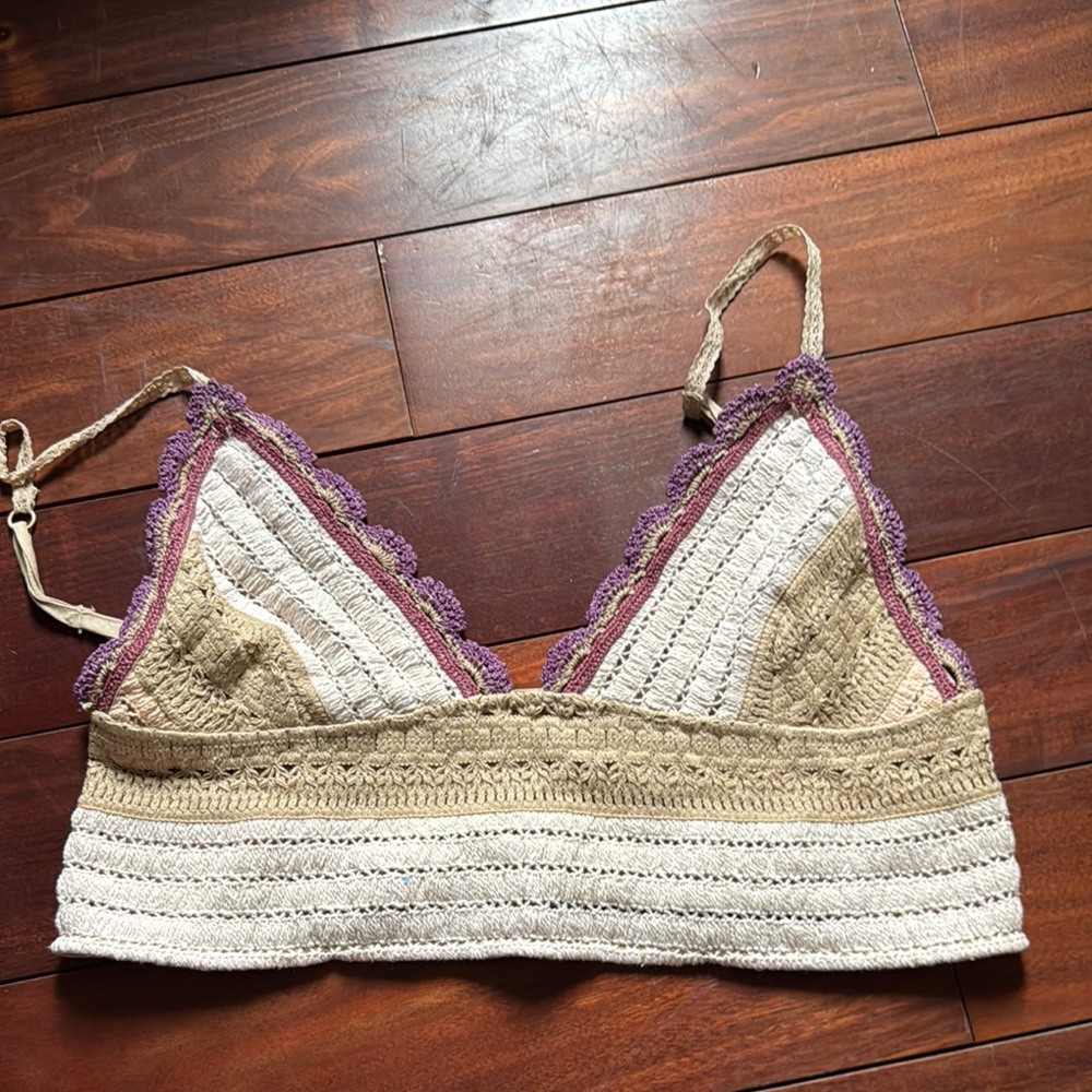 Women's Crochet Bralette - Cream and Purple